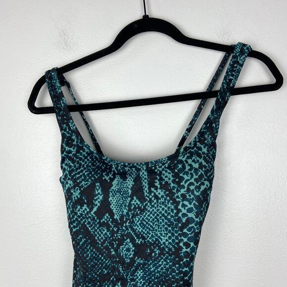 All in Motion Tie Back One Piece Swimsuit Teal Snake Printed Green Blue Medium - Picture 4 of 10